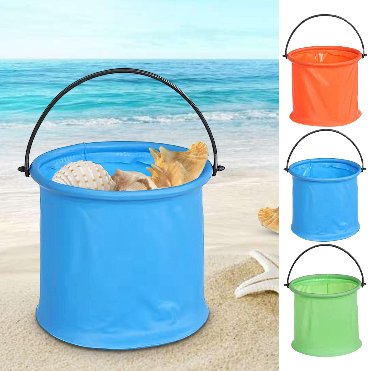 Travelwant Foldable Pail Bucket with Shovels Collapsible Buckets Multi Purpose for Beach, Camping Gear, Beach Party, Camping and Fishing, and Fun
